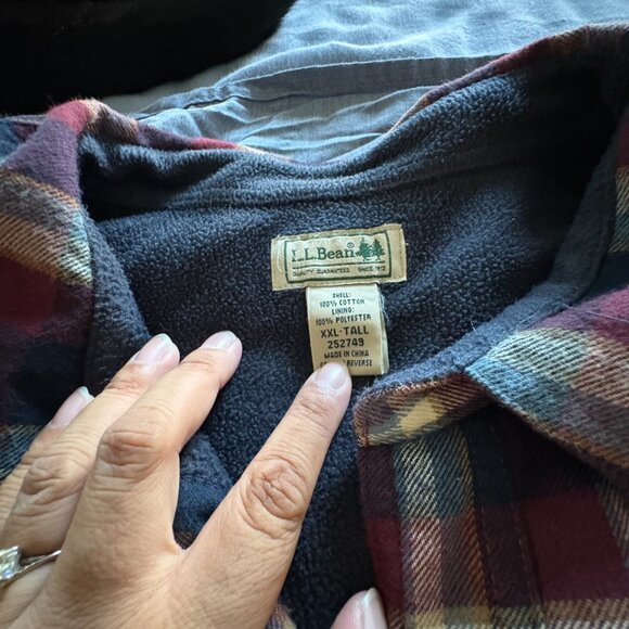 LL Bean Mens Fleece Lined Flannel Shirt Size 2XL Tall Plaid Shacket Heavyweight - Picture 4 of 10